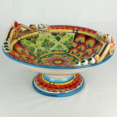 ceramic centerpiece with red and green Sicilian decoration