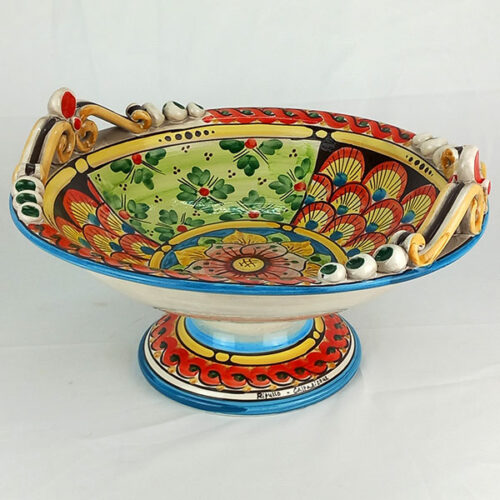 ceramic centerpiece with red and green Sicilian decoration