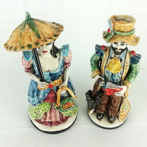 Elegant pair of hand-molded Caltagirone ceramic lumens