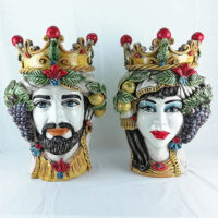 Pair of Classic Heads in Ceramic of Caltagirone