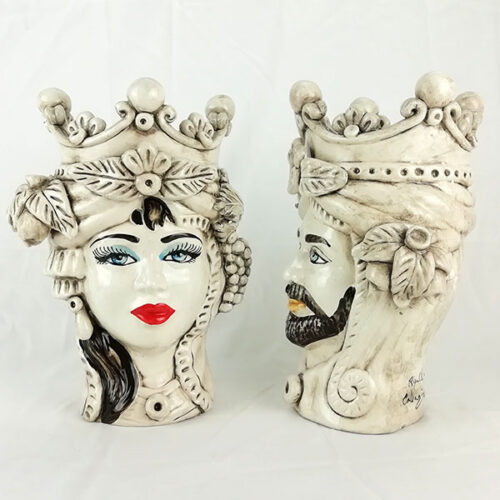 coppia di teste classiche in ceramica
