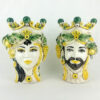 Moor heads with fruit in Sicilian ceramic green decoration