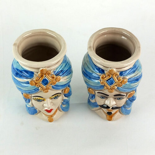 Caltagirone ceramic heads blue decoration
