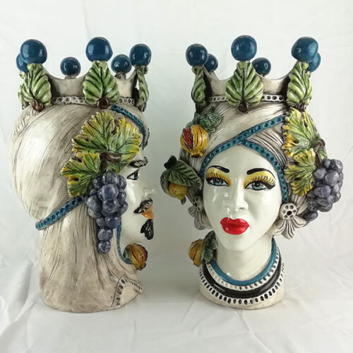 coppia di mori siciliani in ceramica arricchita con frutta