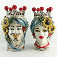 Moor heads with sunflowers in Caltagirone ceramics