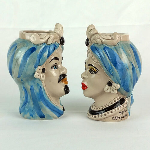 pair of Caltagirone ceramic bull's heads