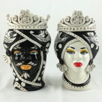 black decor black heads in caltagirone ceramic,