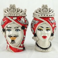 Red decor moor heads with caltagirone ceramic crown,