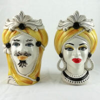 Moor heads yellow decorationin caltagirone ceramics,