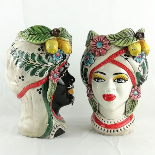 Caltagirone ceramic Moorheads h.27 with Lemons decoration 600 Green