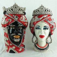 dark heads h.40cm with crown red caltagirone ceramic decoration
