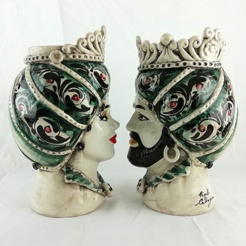 Teste di Moro in ceramica di caltagirone decoro Verde