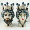coppia teste di moro in ceramica di caltagirone decoro blu