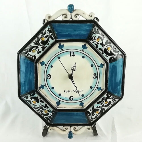 orologio da parete in ceramica di caltagirone decoro moderno blu