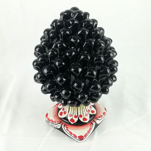 caltagirone ceramic black decoration pine cones, pine cones catalog, ceramic pine cones, decorated pine cones, ceramic pine cones catalog,