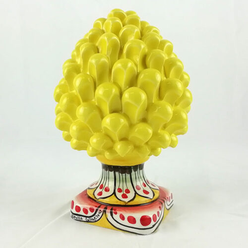 Caltagirone ceramic decorated yellow pine cone,