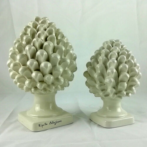 white caltagirone ceramic pinecones, white decor pinecone, caltagirone pinecones catalog,