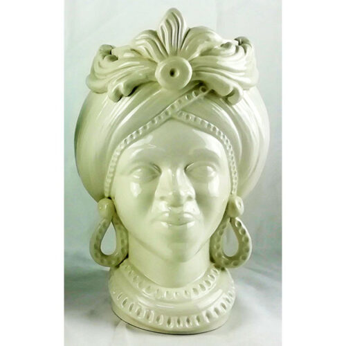 ceramic queen's head, ceramic woman's head, dark woman's head, Sicilian head, white woman's head, white ceramic head,