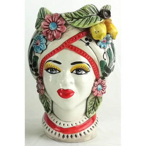 Dark Brown Woman with Lemons in caltagirone ceramics