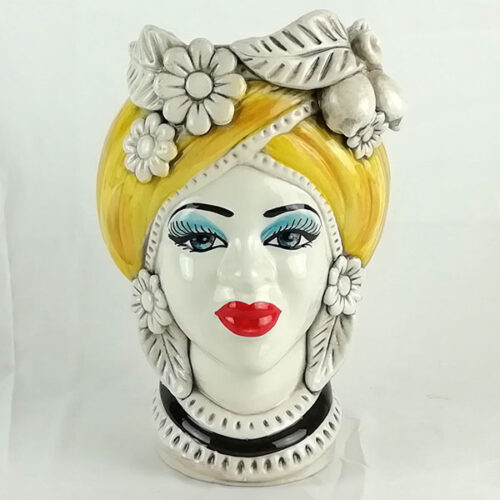 caltagirone ceramic woman dark head with lemons