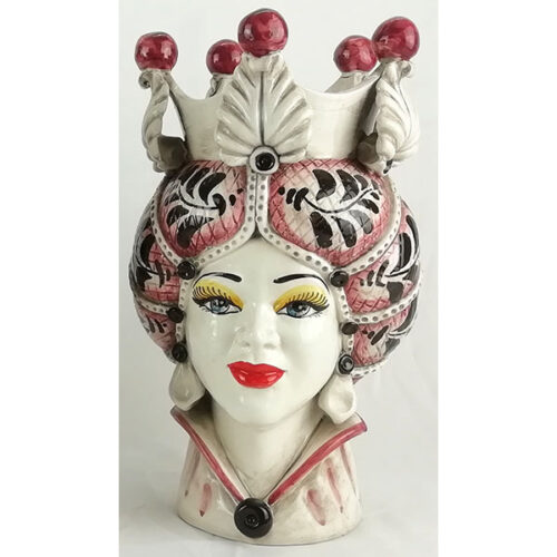 testa di donna portapianta in ceramica di caltagirone decoro bordeaux