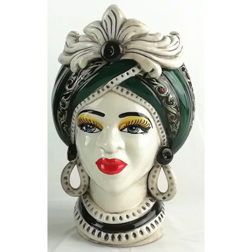 Female Moorhead in Caltagirone ceramic Green decoration