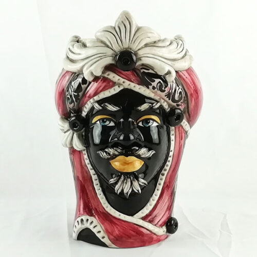 Moor's head in Caltagirone ceramic Bordeaux decoration