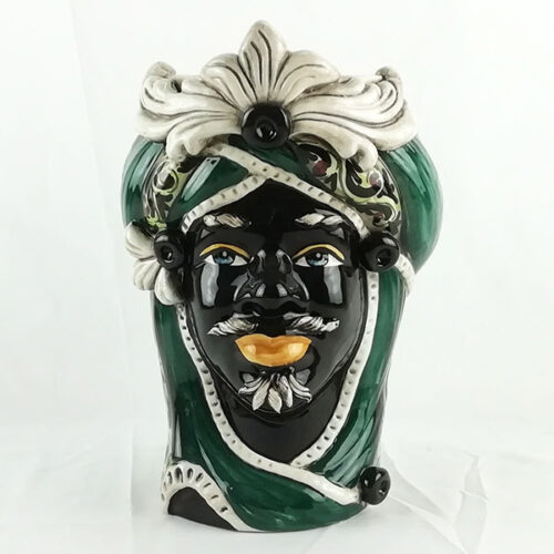 Moor's head in Caltagirone ceramic Green decoration