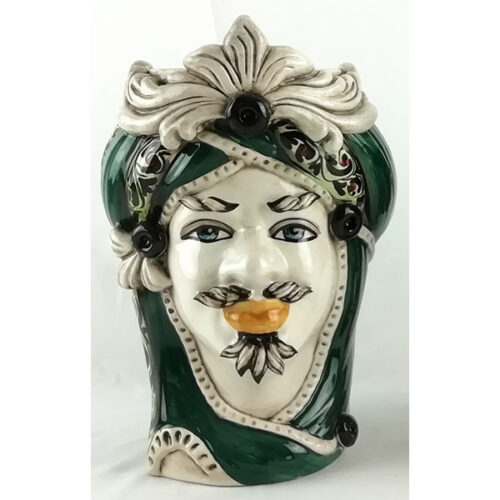 Testa di Moro in ceramica di Caltagirone decoro Verde