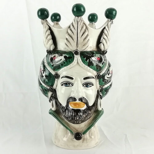 Moor's head made of caltagirone ceramic green decor 30 centimeters high,