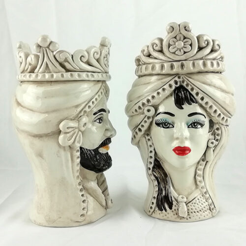 Norman heads made of caltagirone ceramic antiqued effect, catalog of murano heads, ceramic murano heads,